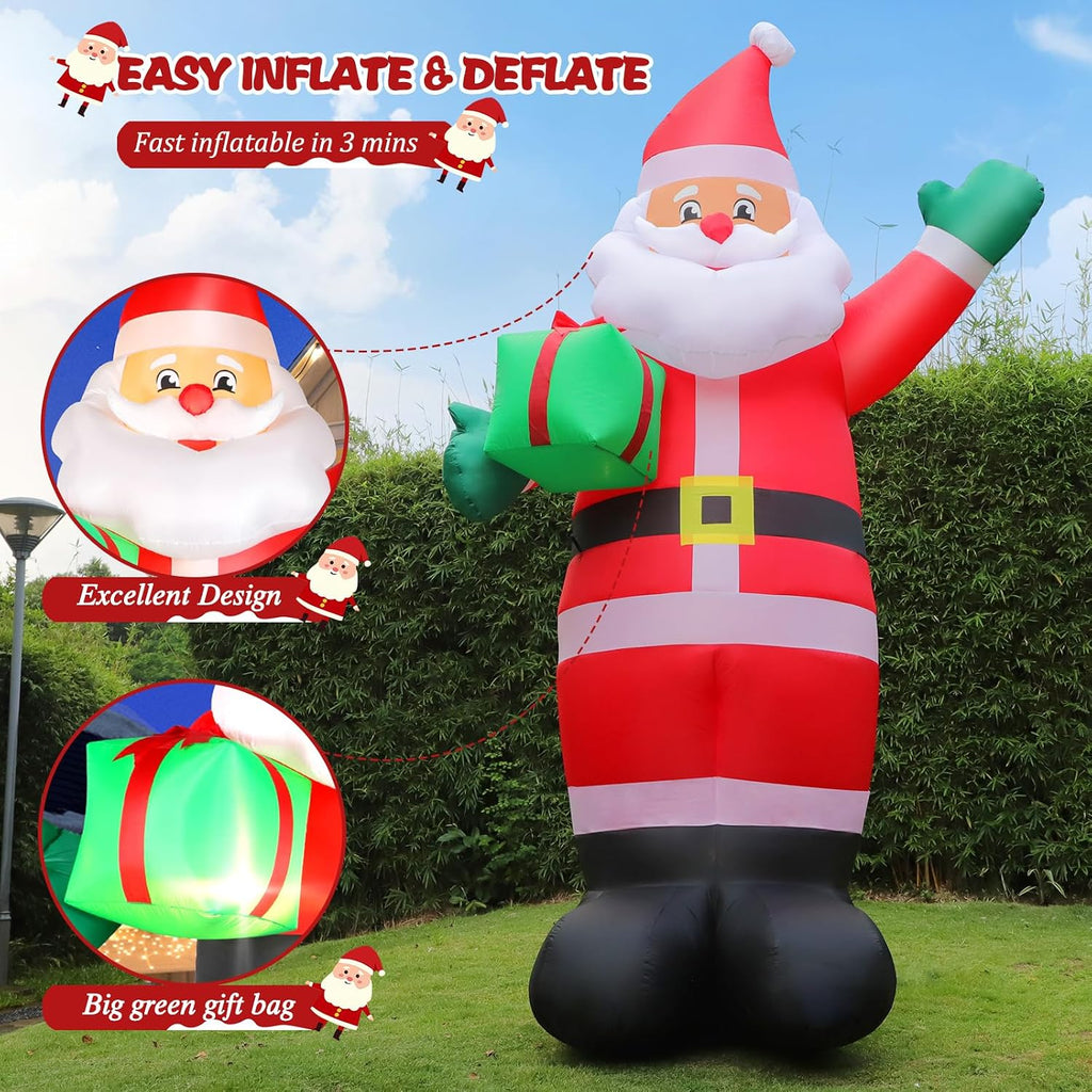 10 FT Christmas Inflatable Santa Claus Outdoor Decoration with Gift Box