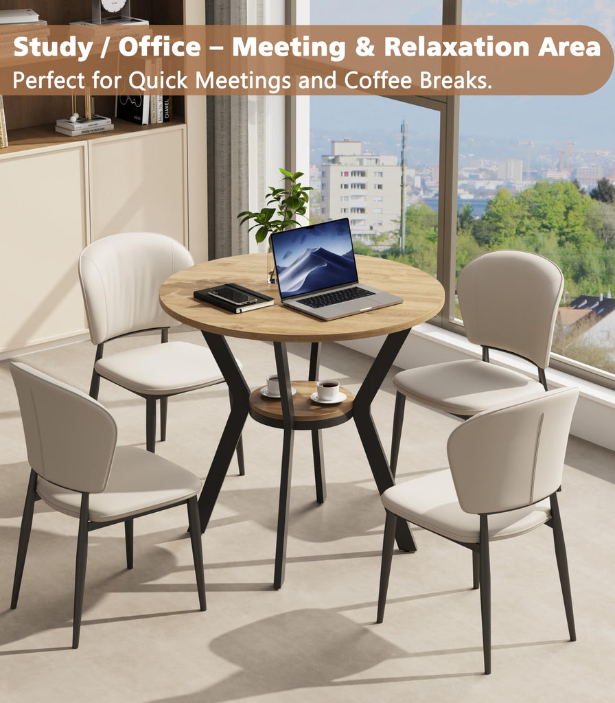 Round Kitchen Tables for 2-4, 31.5" Rustic Small Dining Tables with Storage