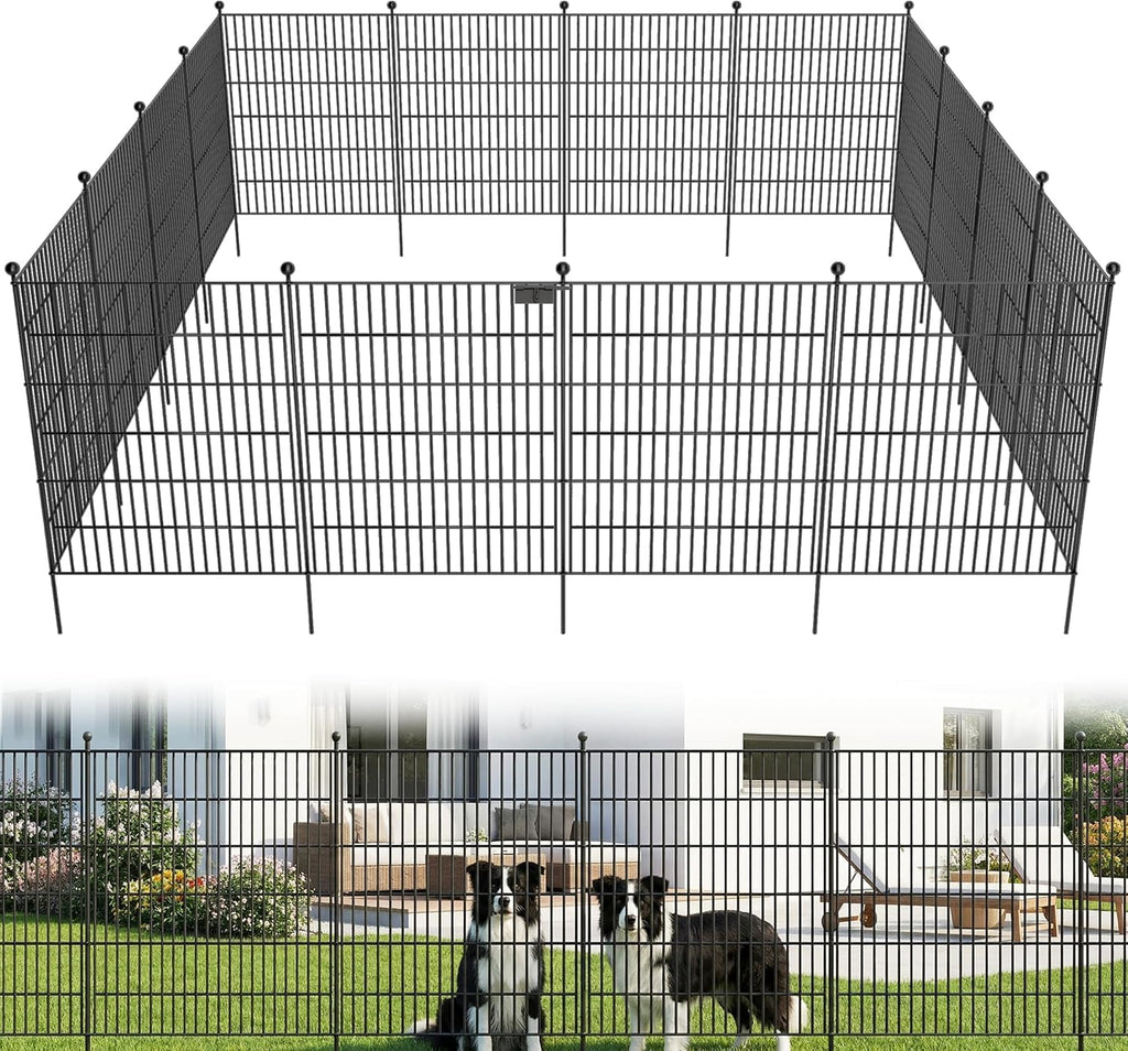 10 Panels No Dig Garden Fence with Gate, 40 in(H) X 24.2 ft(L) Metal Fence Panels, Thickened Rustproof Garden Fencing