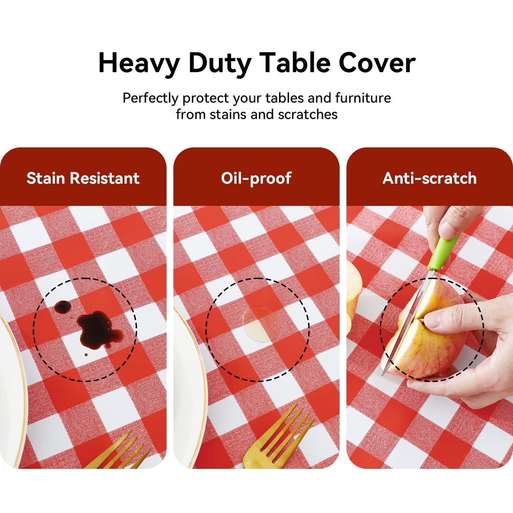 Gingham Vinyl Tablecloth, Rectangle 54 x 78, Red and White