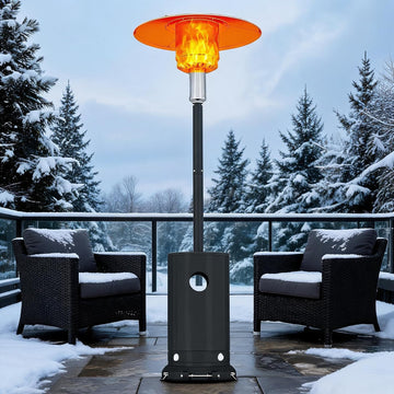 48,000 BTU Stainless Steel Propane Patio Heater with Wheels, Grey | 3-Piece Reflector, Adjustable Heat Control and