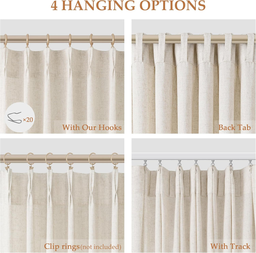 Extra Long Linen Curtains 108 Inch for Living Room Cream Pinch Pleated 9 FT Drapes Semi Sheer Ceiling to Floor