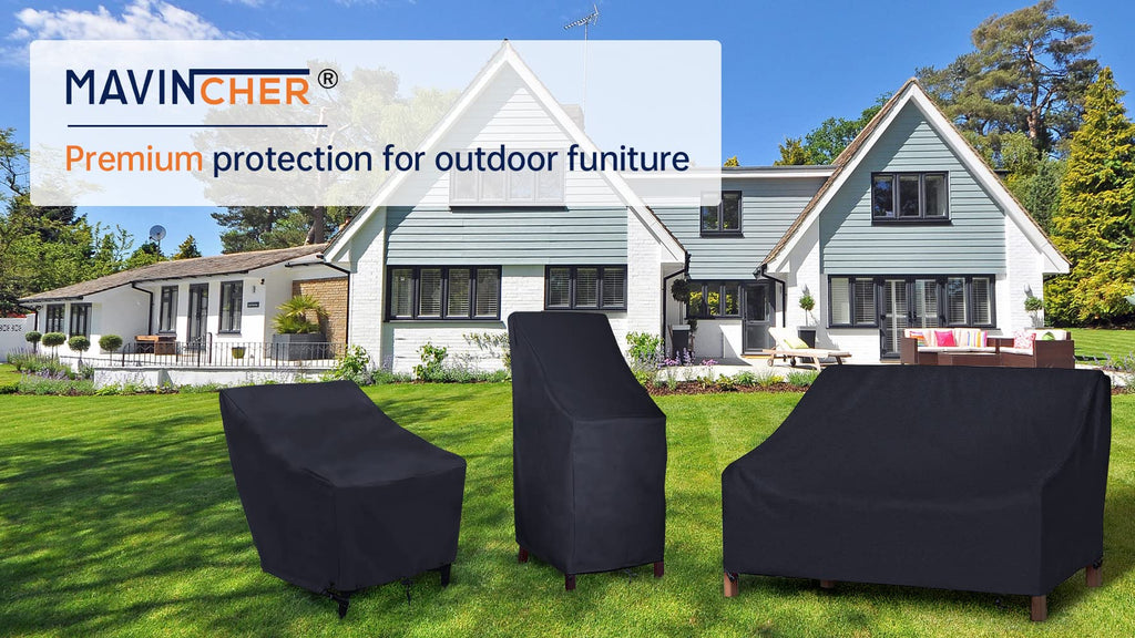 High Back Outdoor Chair Covers Waterproof, 600D Heavy Duty Lawn Outside Barstool Chair Covers, Fits for 4-6 Stackable