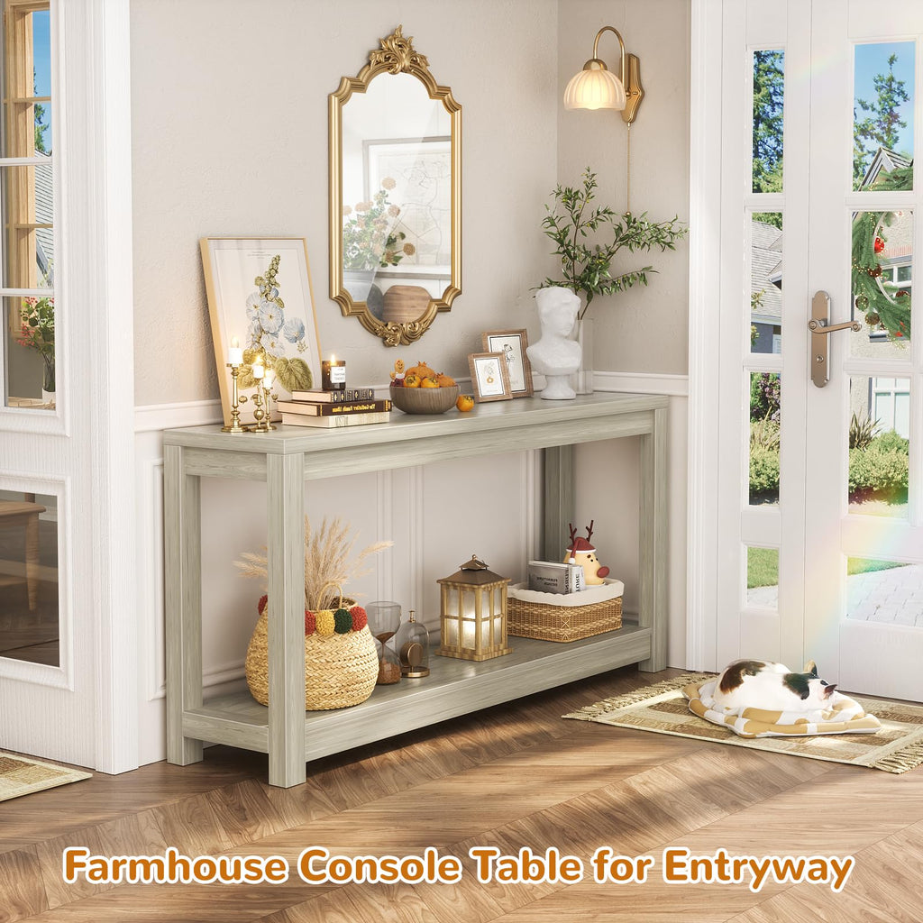 47" Farmhouse Wood Entryway Table Narrow Console Table with Storage Behind Couch Sofa Table with Shelves Entry Way