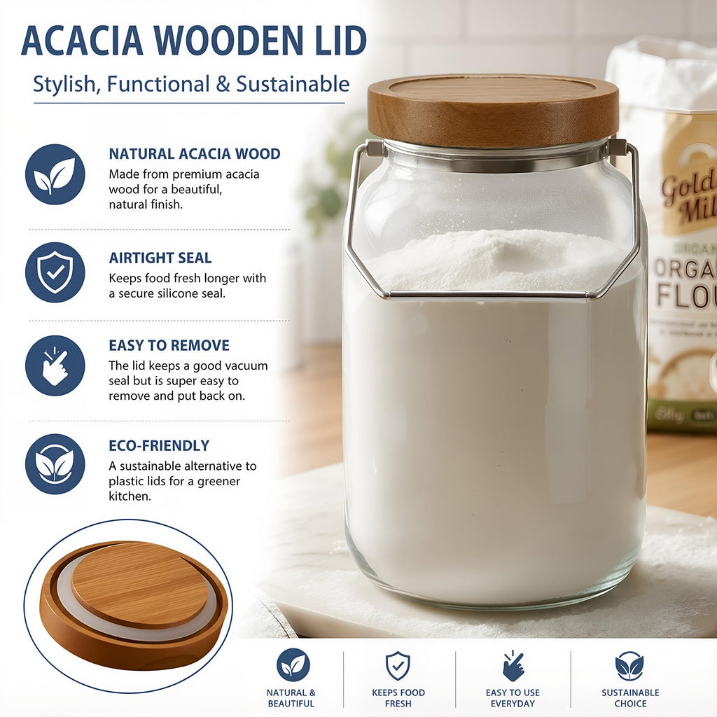 Glass Flour Sugar Storage Containers with Wood Lid and Handle