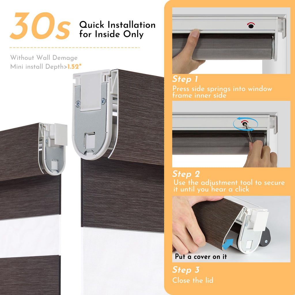 Motorized No Drill Zebra Smart Shades with Remote Smart Zebra Blinds, Non Drill, Light Filtering, Dual