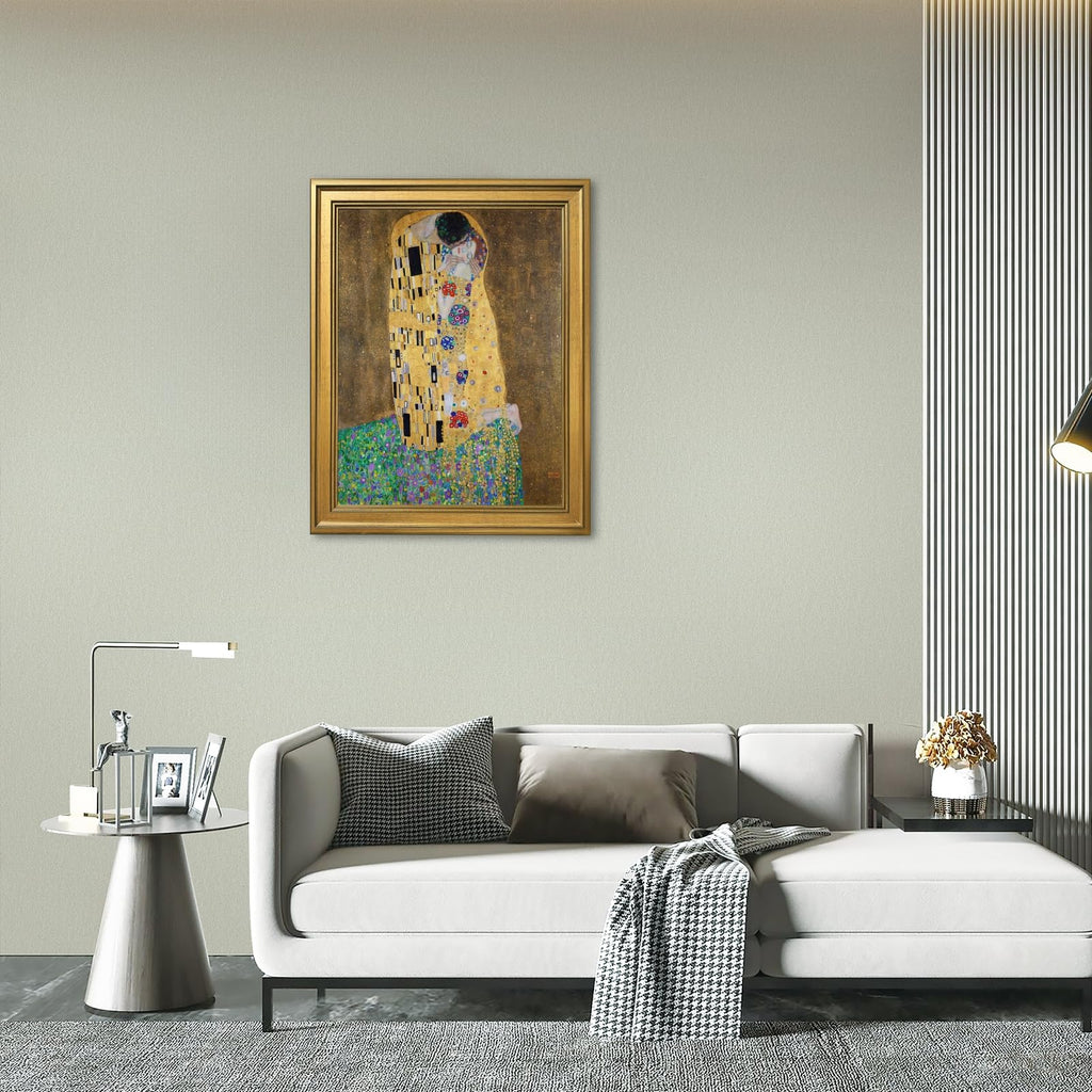 Gold Framed The kiss by Gustav Klimt Poster Romantic Symbolist Wall Art Classic Oil Painting Reproduction Canvas