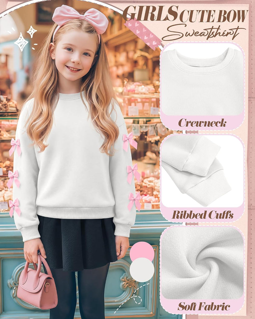Girls' Bow Crewneck Long Sleeve Sweatshirt