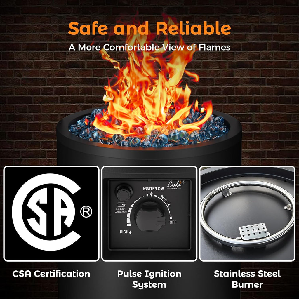 50,000 BTU Propane Fire Pit Outside, 23 inch Outdoor Fire Pit Round, Black Firepits for Outside Patio, Garden, Backyard