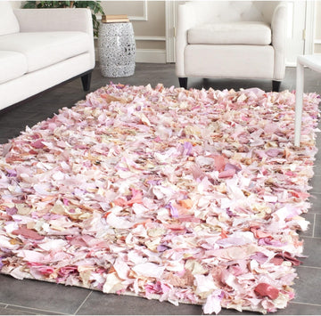 Rio Shag Collection Area Rug - 8' Square, Ivory & Pink, Handmade Decorative, 3.5-inch Thick Ideal for High Traffic