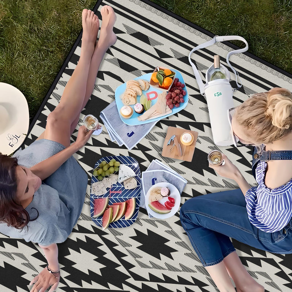 Boho Picnic Blankets Waterproof Foldable, 80′′X80′′ Tribal Large Picnic Mat Outdoor Blanket for Grass, Thick Beach