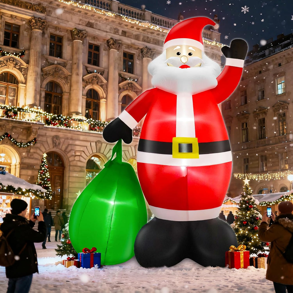14 Ft by 8.5 Ft Giant Christmas Inflatable Santa Claus with Gift Bag Outdoor Decorations, Lighted Outside Standing