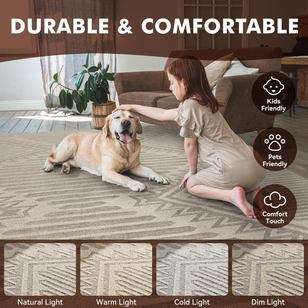 Boho Beige 5x7 Area Rugs Textured Tufted Rugs