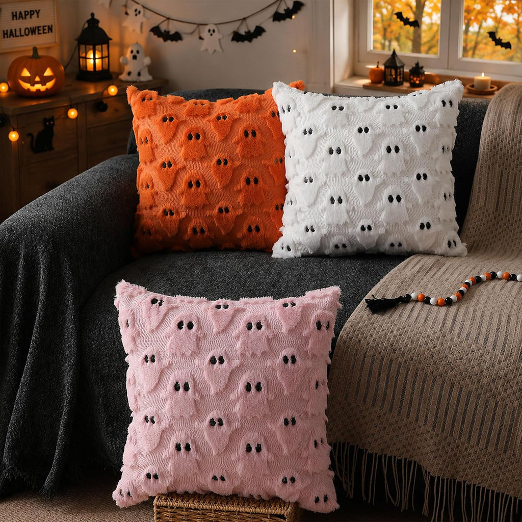 Halloween Pillow Covers 18x18 inch White Ghost Halloween Decor - Set of 2