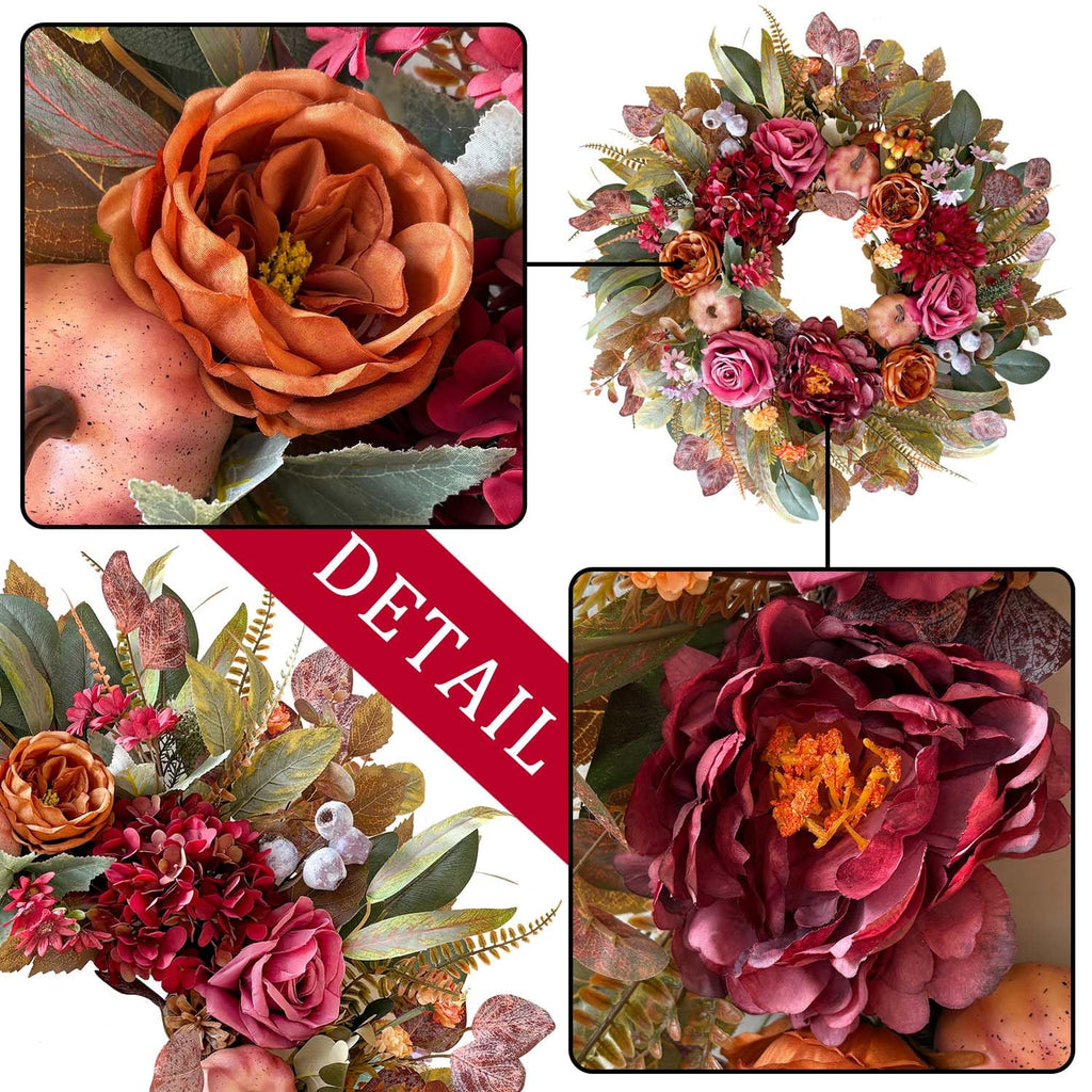 24 Inch Fall Floral Front Door Wreath Farmhouse Harvest Decor