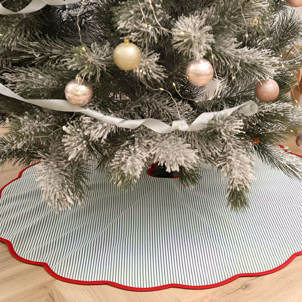 Christmas Tree Skirt Cotton Floral Block Tree Skirt in Nature Color Xmas Party Seasonal Holiday Decoration Indoor