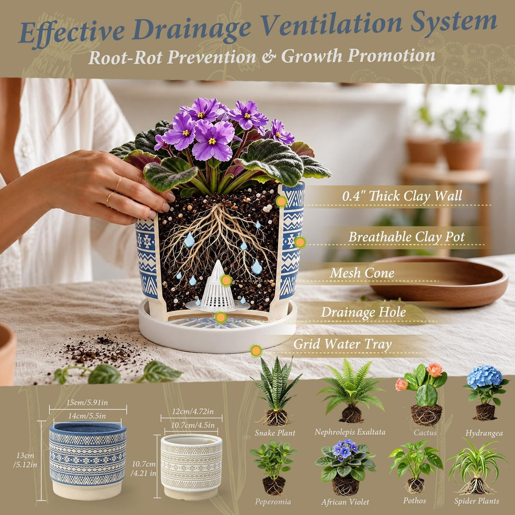 Small Ceramic Pots for Plant Boho Decorative Indoor Planter 5" 6"
