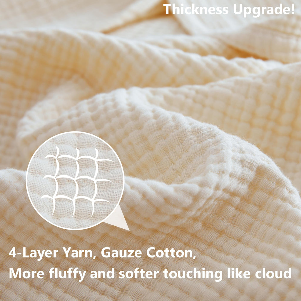 Cotton Muslin Throw Blanket 4 Layers for Bed, Couch, Woven Gauze Blanket with Tassels, Soft Lightweight Cozy