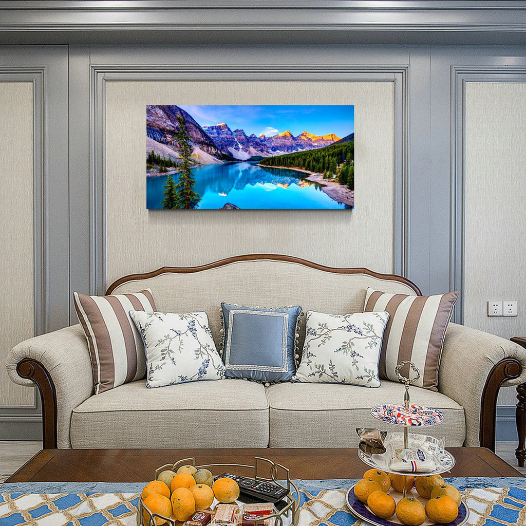 Moraine Lake Canvas Wall Art 57x28 Inches Framed Rocky Mountain Lake Wall Decor Wood Frame Waterproof HD Giclee Print