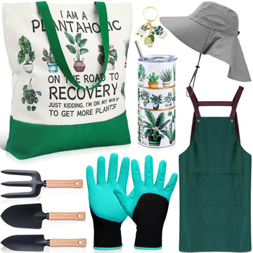 9 Pcs Gardening Gifts for Women, Sun Hat Apron Gloves Tools Set