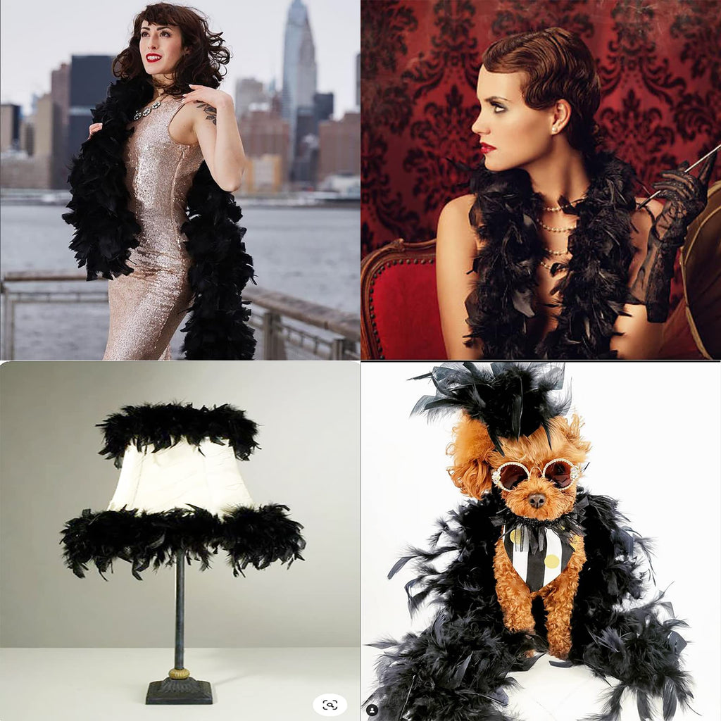 45g Fluffy Turkey Black Feather Boas Bulk for Party Decor,2Yards