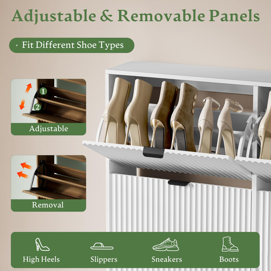Shoe Storage Cabinet with 6 Flip Drawers, Hidden Slim Wood Shoe Organizer with Modern Fluted Panel, Freestanding