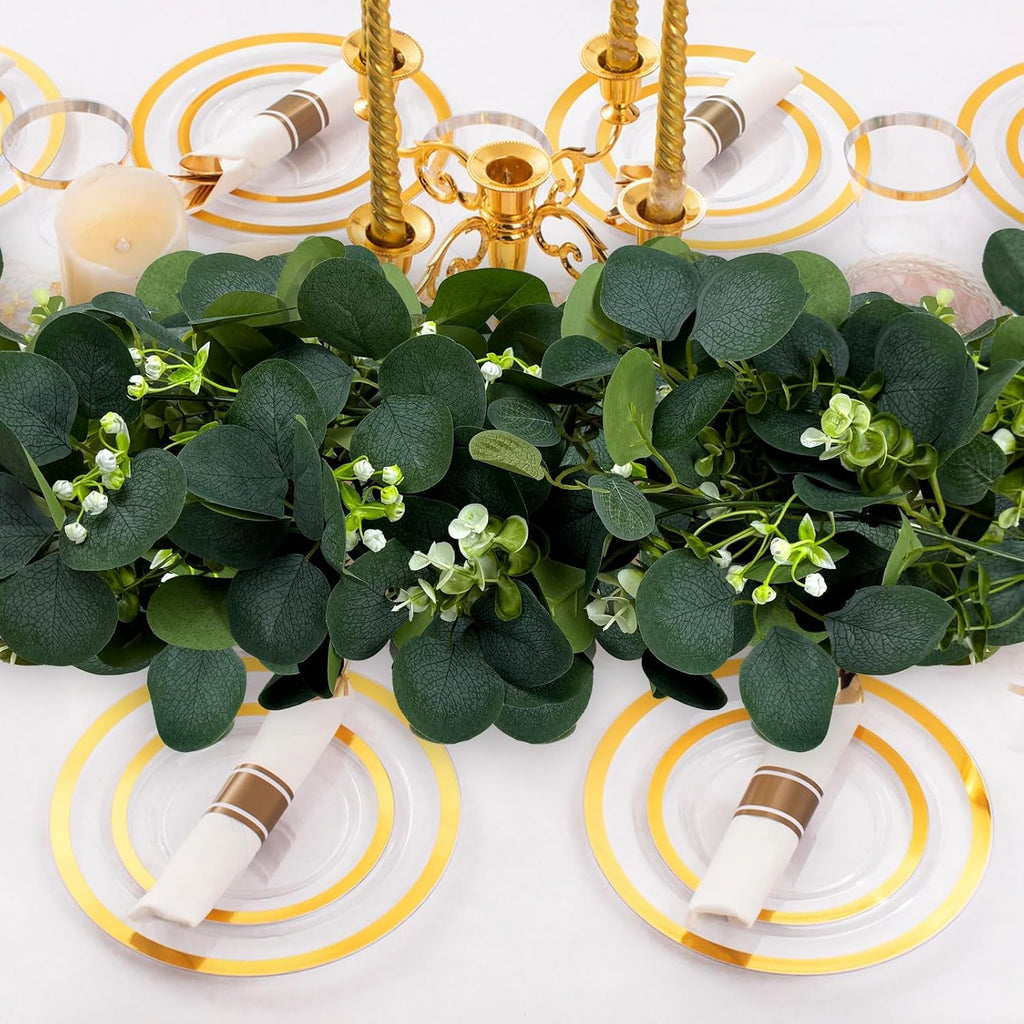 Eucalyptus Garland, 6FT Green Flower Garland Decor, Artificial Faux Eucalyptus Leaves Greenery Vines for Table - Set of 4