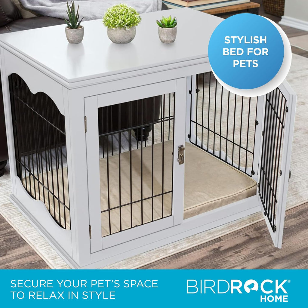 Decorative Dog Kennel with Pet Bed, Small Pet House, Double Door Indoor Crate, Engineered Wood & Wire Furniture, Side