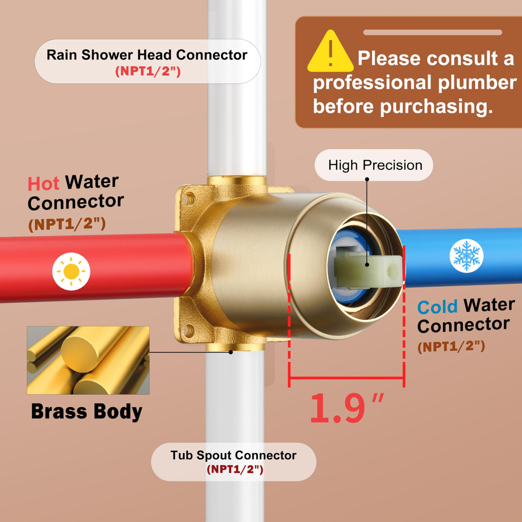 Tub Shower Faucet Set, 8" Rain Shower Head & Spout, Brushed Gold