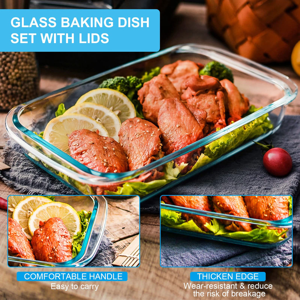 8 Pieces Glass Baking Dish with Lids, Blue