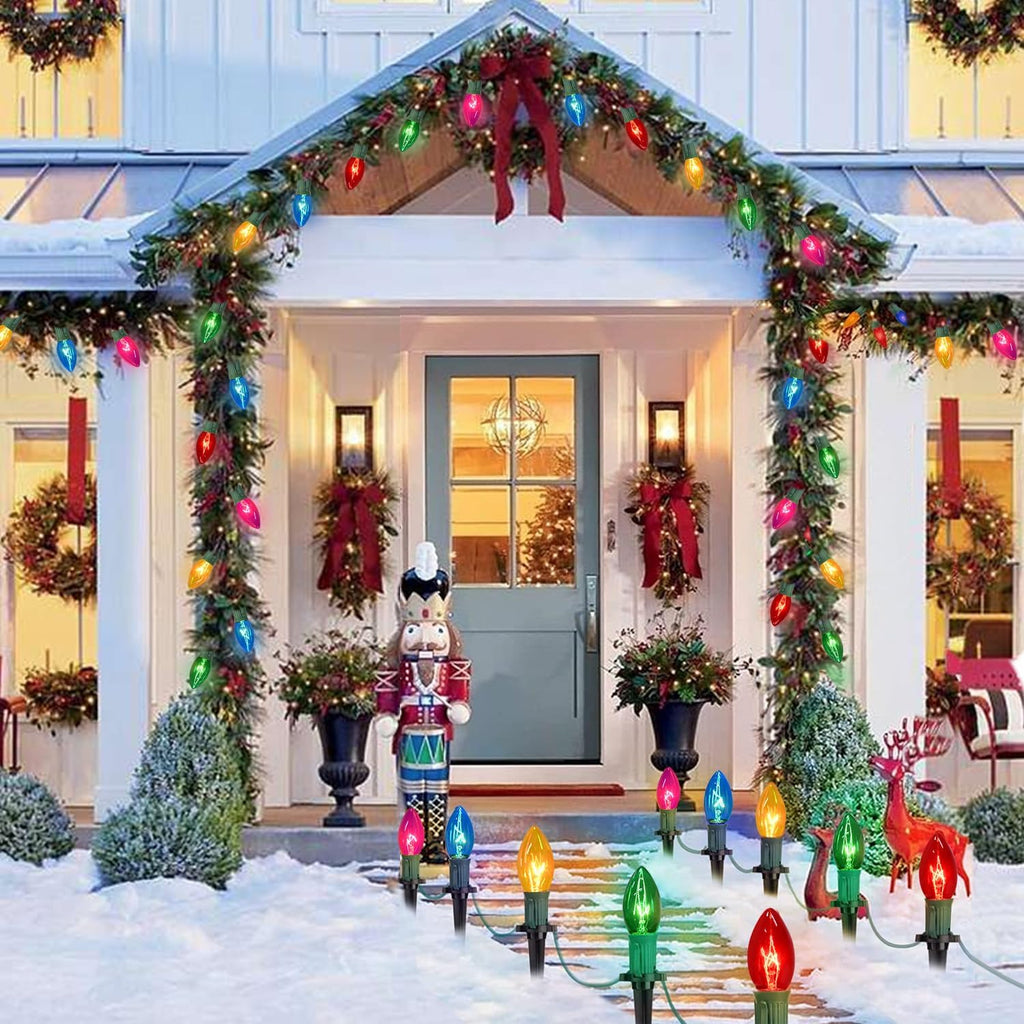 38 Feet C9 Christmas Pathway Lights Christmas Decorations Outdoor Yard, 25Pack Walkway Lights with 25 Marker Stakes