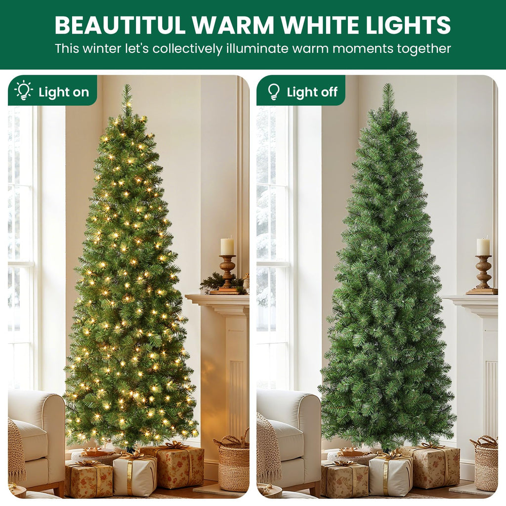 Prelit Artificial Pencil Christmas Tree 6FT & Warm White Lights