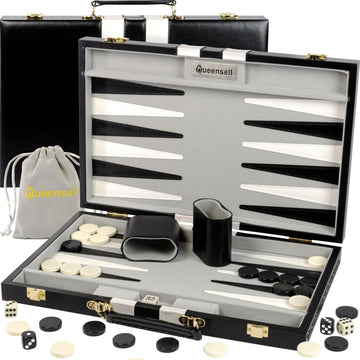 Large Black Backgammon Sets for Adults - Classic Board Games for 2 Players Adults and Kids - Premium Backgammon Set
