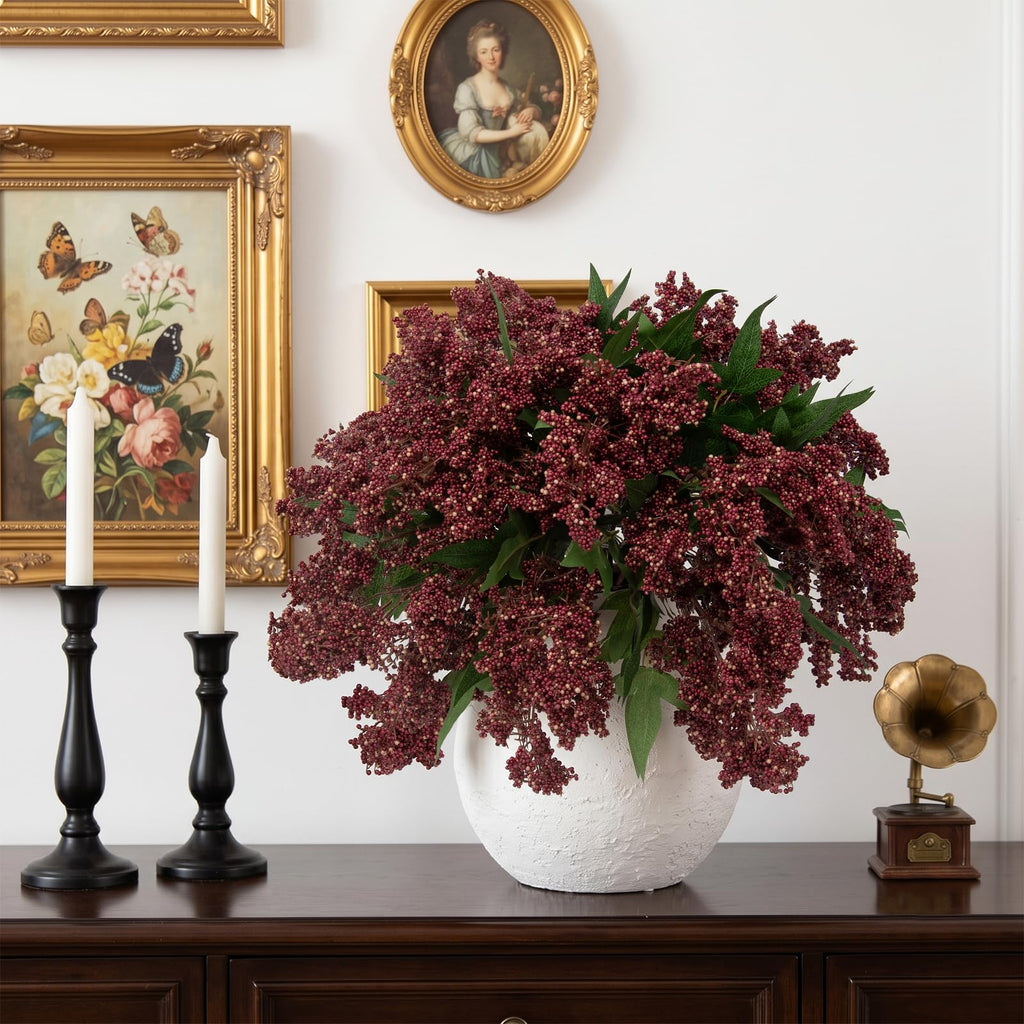 6 Pcs Artificial Berry Stem for Vase, 17 in Faux Nandina Branches Fall Floral Picks Fake Realistic Berry Spray for