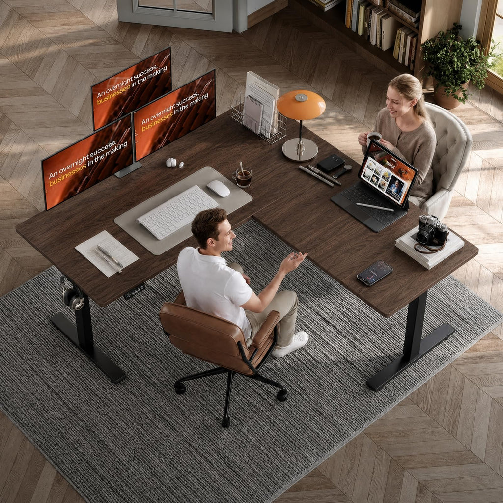 63 x 55 Inch L Shaped Standing Desk, Electric Height Adjustable Corner Stand Up Desk, Sit Stand Corner Table Home