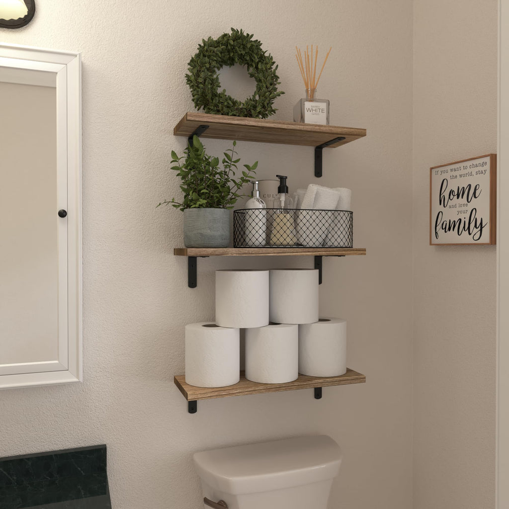 Floating Shelves Set of 6 for Wall Decor & Storage, Rustic Brown