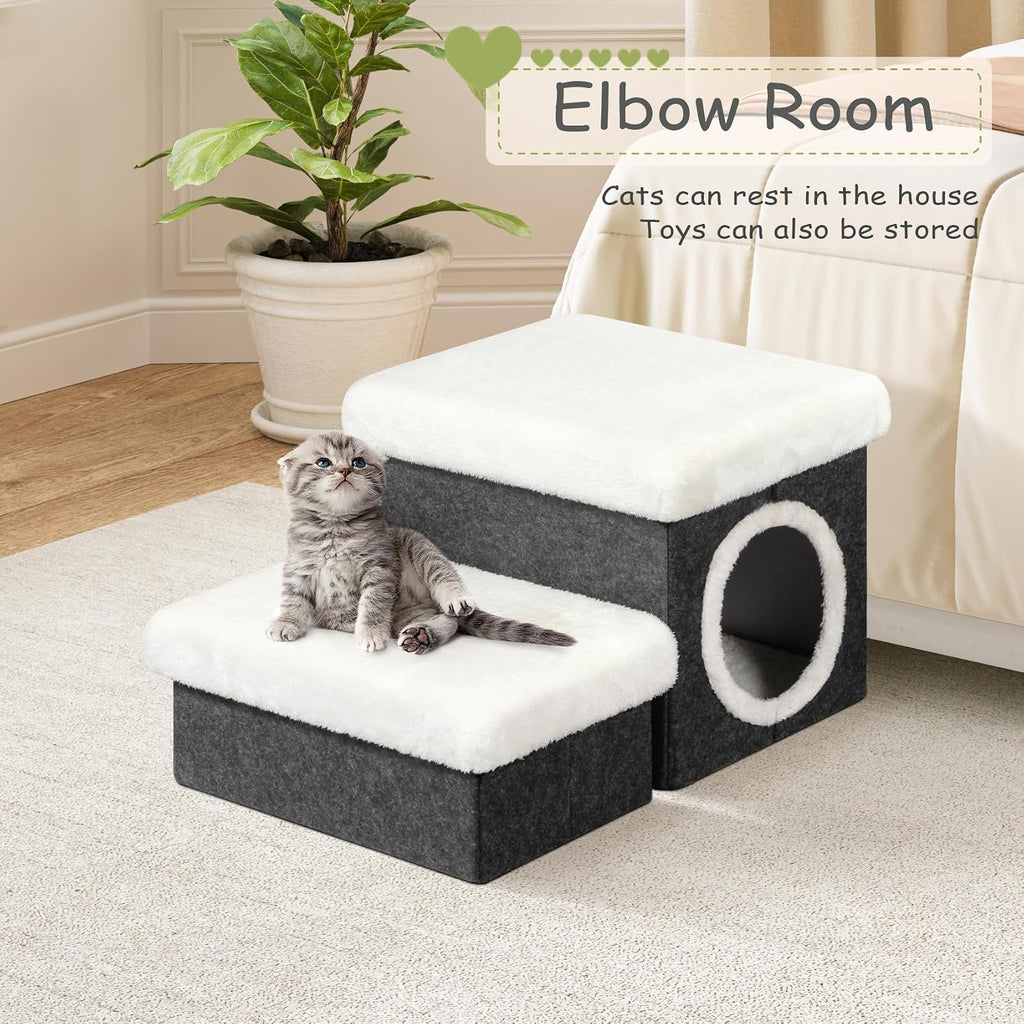 Cat House Pet Stairs for Bed & Couch, 15.7"x12.6"x12.6", Grey