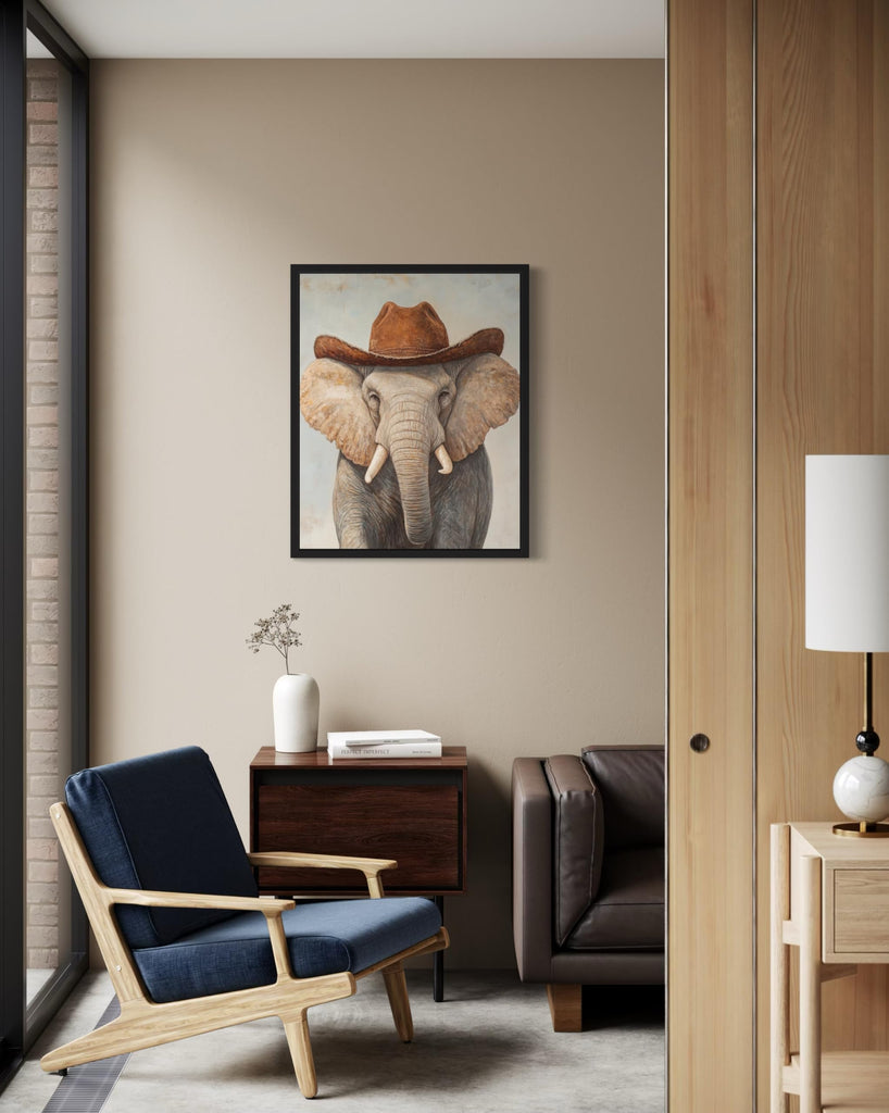Elephant Cowboy Black Framed Art Print Poster Wall Art, Western Country Farmhouse Wild West Art Decor 58 (Elephant