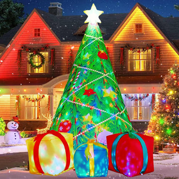 7 FT Christmas Decorations Inflatables Tree Outdoor Blow Up Yard Gift Box with Built-in LEDs for Indoor Party Garden