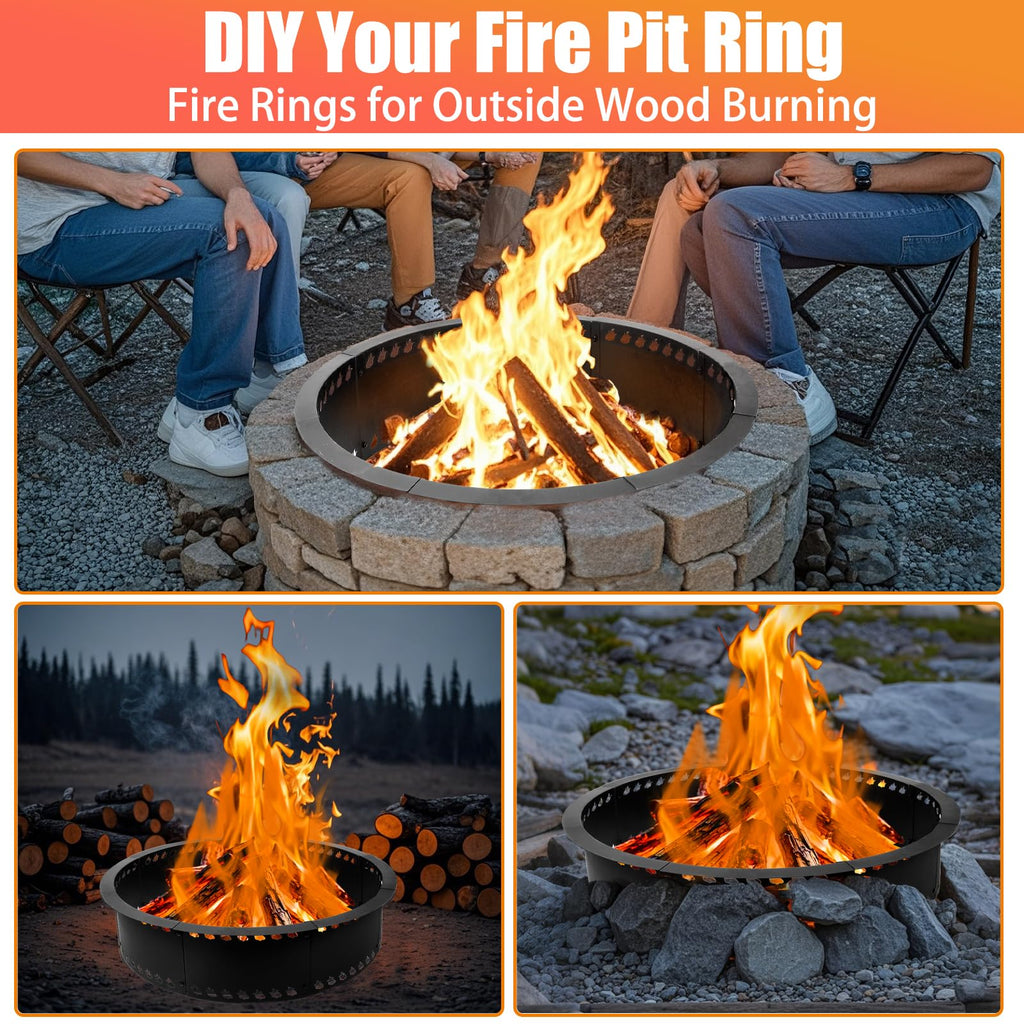 Outdoor Smokeless Fire Pit Ring 31 inch, Metal Steel Firepit Ring Insert Round Firepit Ring for Outside Wood Burning