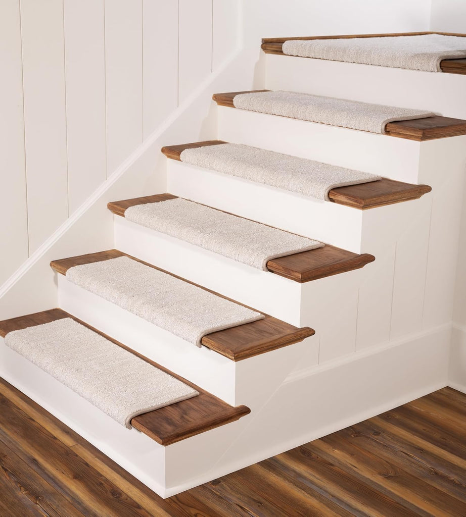 TM Rounded Bullnose Carpet Stair Treads - Anti Slip Indoor Stair Mats for Wooden Stairs, Style: Brindle, Cottonwood