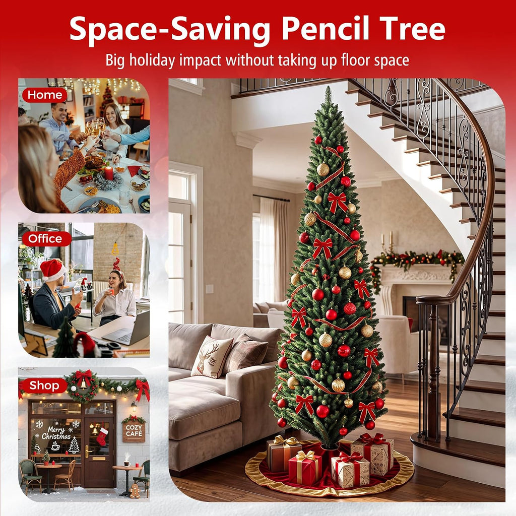 Artificial Slim Pencil Christmas Tree with 1500 Lush Branch Tips