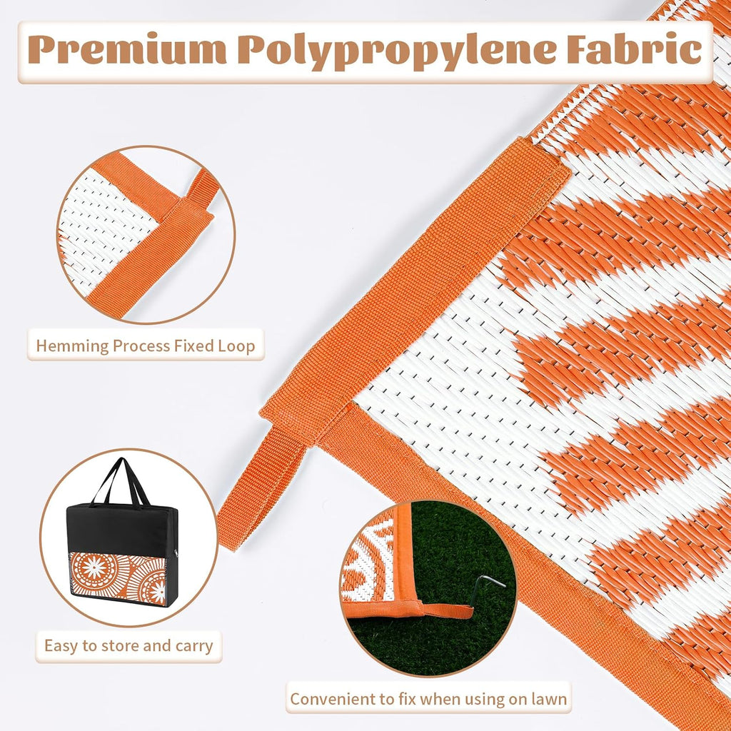 Outdoor Plastic Straw Rug Modern Geometric Style Reversible Patio Area Rugs Waterproof Non Shedding Portable