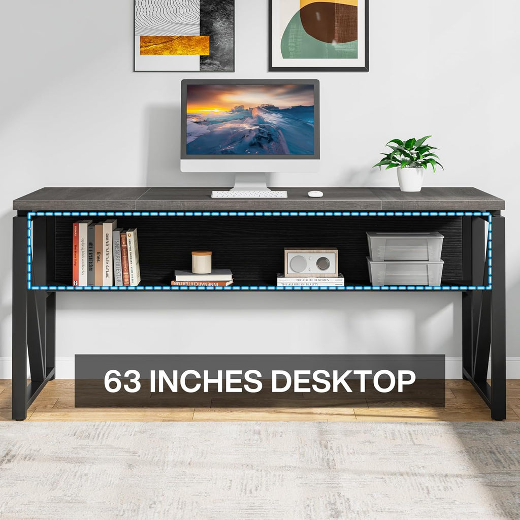 L Shaped Desk with Drawer Cabinet, 63" Executive Computer Desk and lateral File Cabinet
