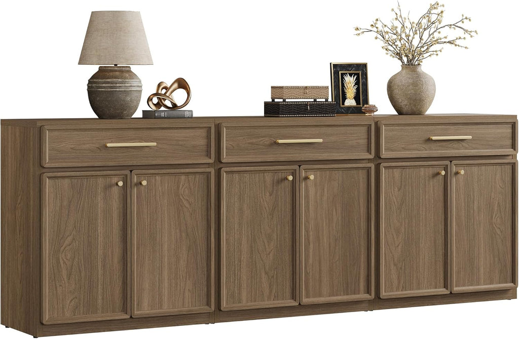Buffet Cabinet with Storage Tall Modern Console Storage Cabinet with Doors and Shelves 90" Long Wooden Sideboard