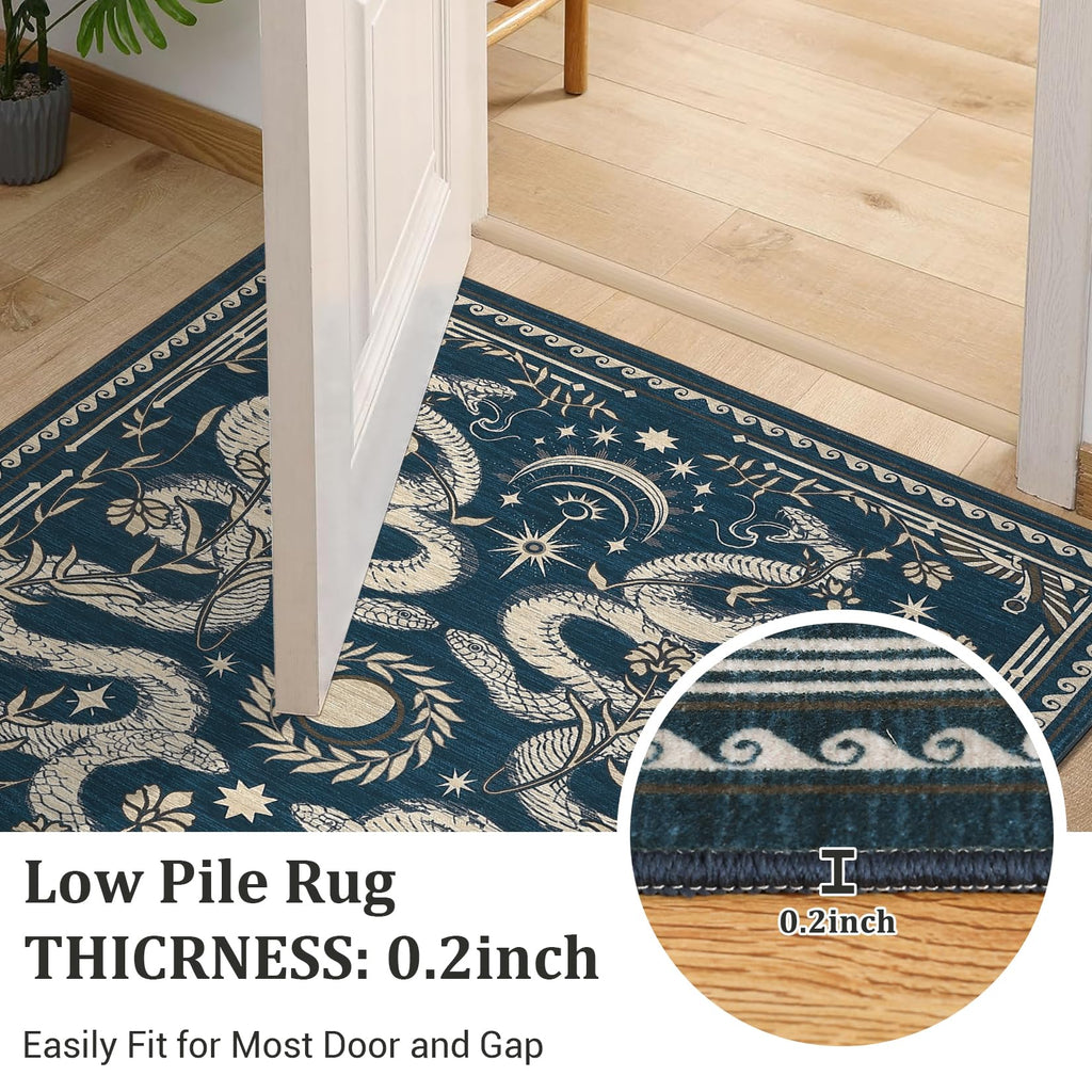 Snake Gothic Washable 2x6 Kitchen Runner Rug Dark Whimsical Moody Witchy Unique Soft Long Rugs Hallway Bedroom Indoor