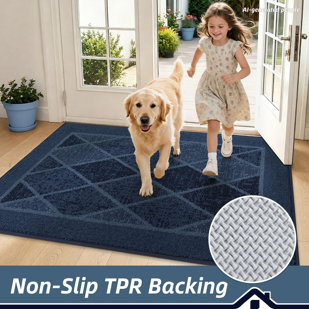 Dirt Trapper Door Mats 36" x 60", Non-Slip Washable, Navy Blue