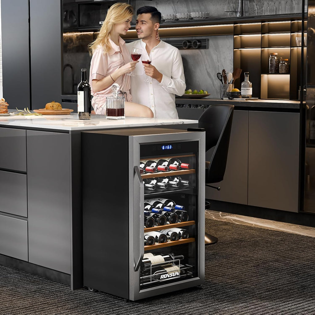 33 Bottle Wine Fridge, Dual Zone Wine and Beverage Refrigerator with Independent