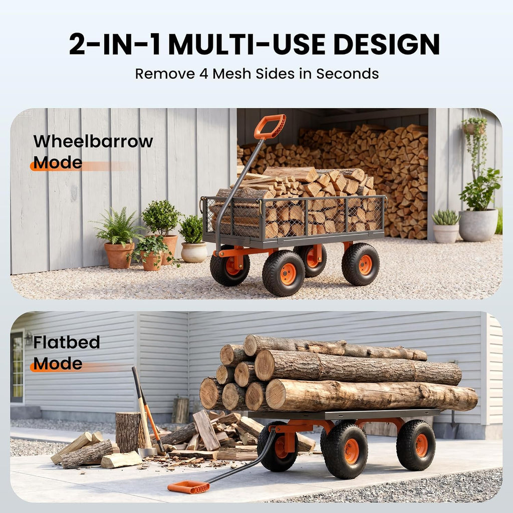 Steel Garden Cart 1000 Lbs Capacity with 10" All Terrain Tires