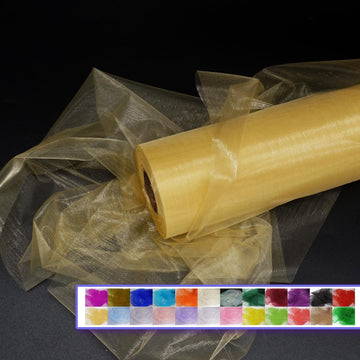 Gold Organza Tulle Fabric Rolls, 12" x 50 Yards (150 Ft), Crystal Sheer